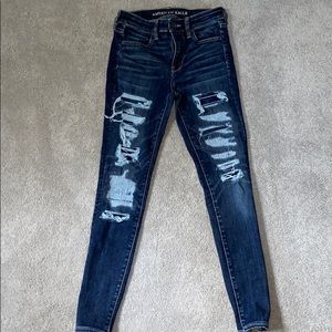 Ripped Dark Wash American Eagle Jeans
